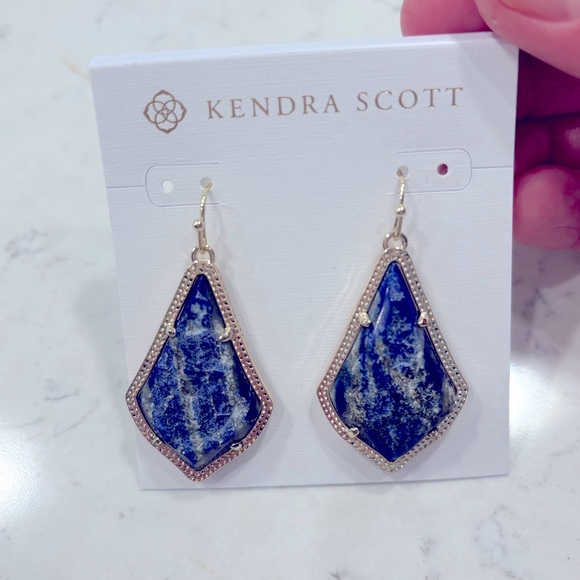 NWOT Kendra Scott Alex Gold Tone Lapis Blue Stone Earrings - Picture 4 of 4